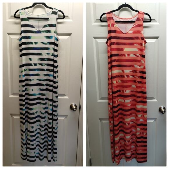 Lot of 2 Apt. 9 Women's Size Large Palm Tree Striped Sleeveless Maxi Dresses - Picture 1 of 9